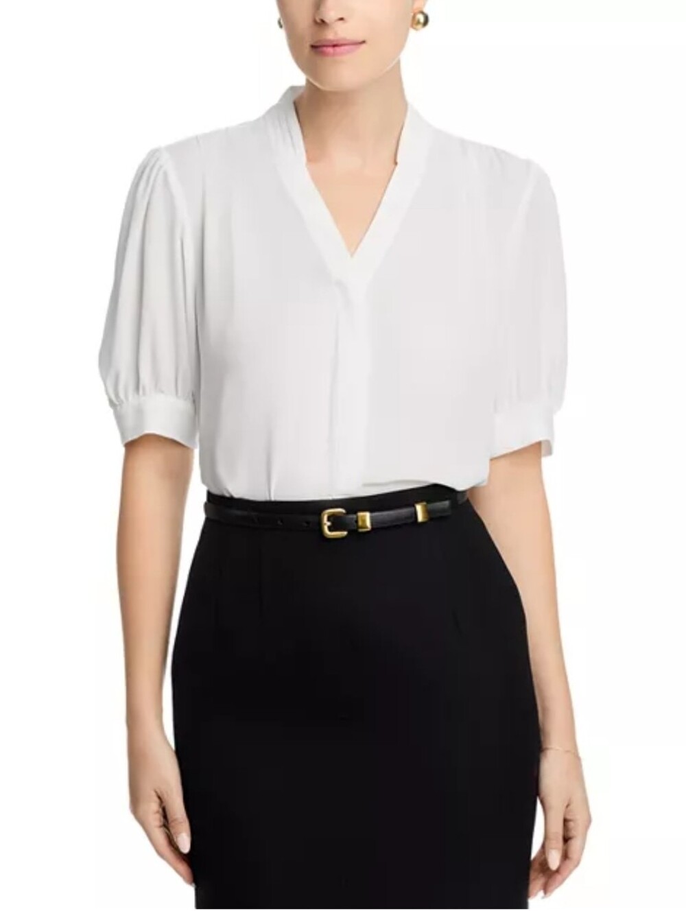T Tahari Short Sleeve Blouse White Womens XL NWT